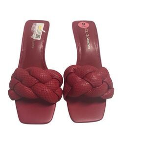 BCBGeneration Red Marlins Leather Snake Embossed Heel Slides Size 6 New With Def
